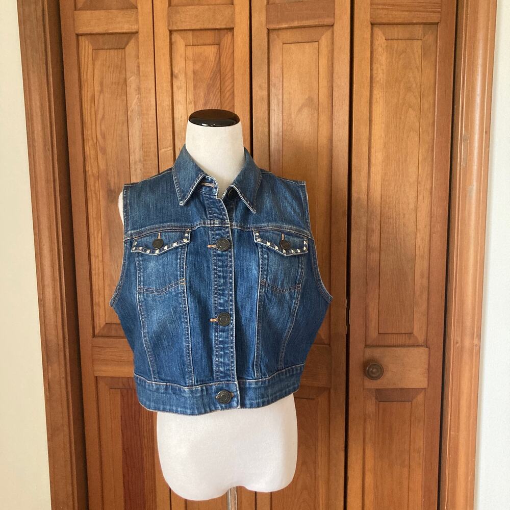 New York & Co Denim Cropped Vest, Size L